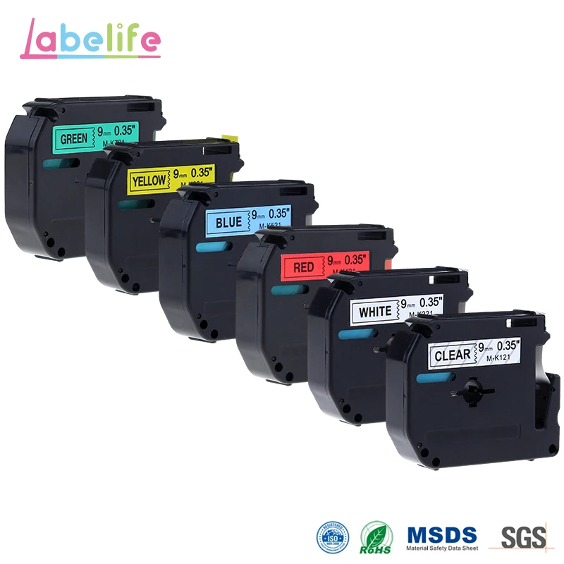Labelife 6 упаковок 9 мм совместимые с Brother P touch этикетки TapeMK121 MK221 MK421 MK521 MK621 MK721 для