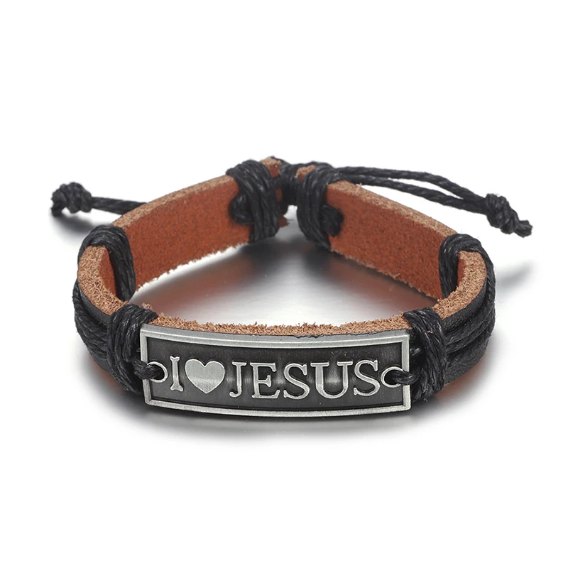 Octbyna винтажный браслет из натуральной кожи простой кожаный с надписью I Love Jesus