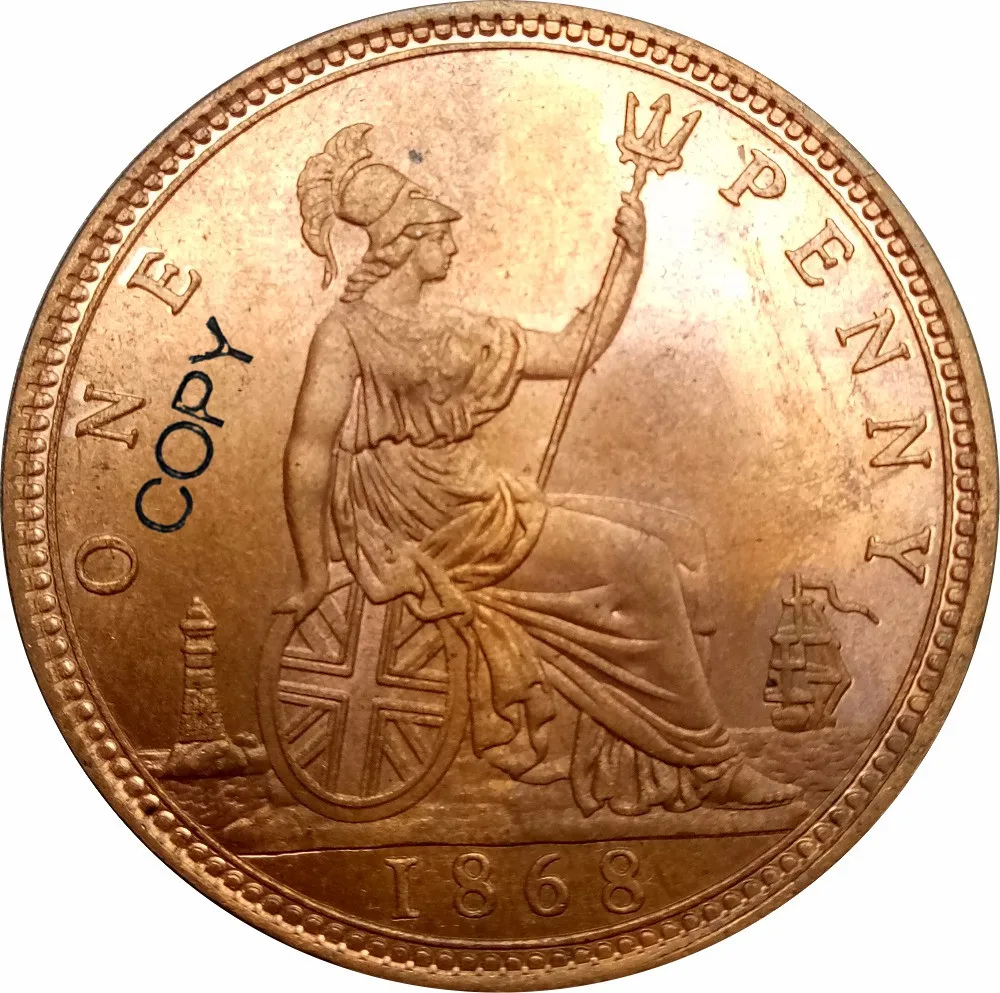 

Великобритания Виктория 1868 одна Пенни красная медная КОПИЯ монета