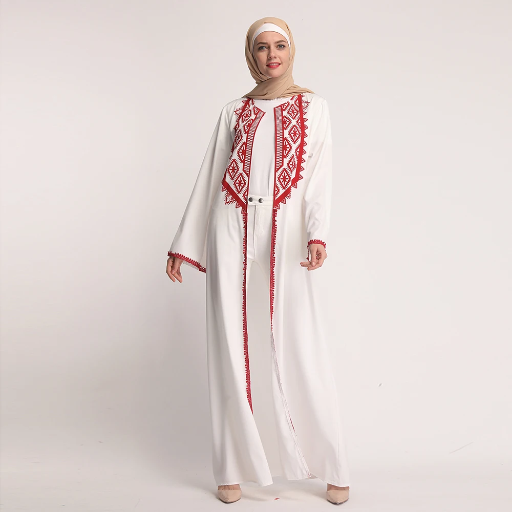 Мусульманский кардиган для взрослых Арабская мода красный белый кружевной