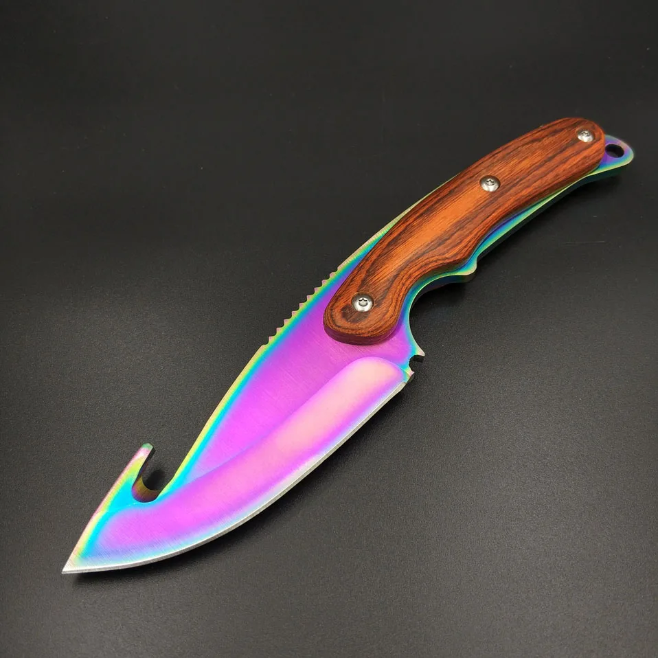 Rainbow color Настоящий тигровый нож для зубьев CS GO Gut knife s Counter Strike, тактические прямые охотничьи ножи, походная оболочка, нож для выживания, цветной нож - Цвет: Rainbow color