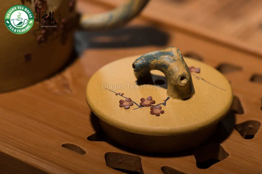 Чайник из красной глины Yixing Zisha ручной работы с желтым цветком сливы 330 мл|clay