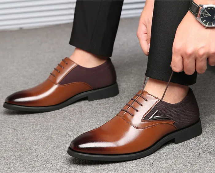 Mwxsd brand mens formal leather shoes men Gradation brown soft dress male casual Office Lace-up Oxford Shoes | Обувь