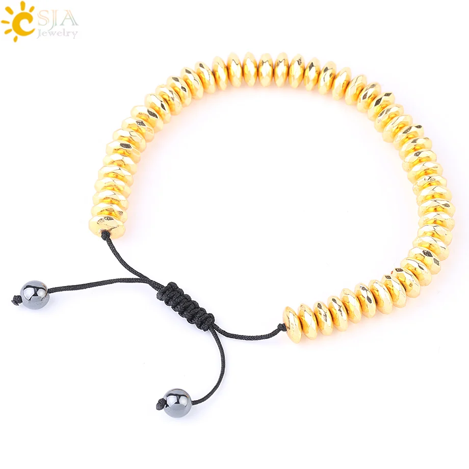 Магнитные гематитовые браслеты CSJA из натурального камня позолоченные граненые