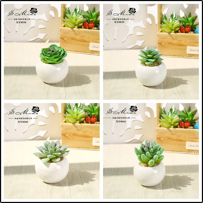 4 набора искусственных зеленых растений в горшках для дома, офиса, балкона: тропический мини-бонсай, фальшивые цветы и орнаменты.