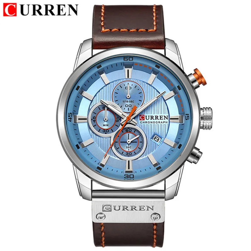 Brown silver blue CURREN Мужские Аналоговые Цифровые кожаные спортивные часы люксовый бренд мужские армейские военные часы Мужские кварцевые часы Relogio Masculino 8291 - Цвет: Brown silver blue