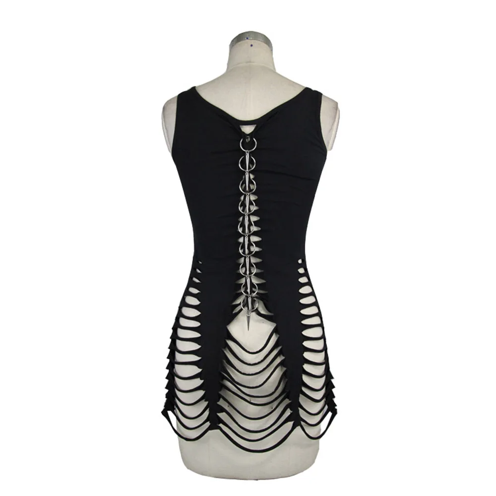 

Punk Women Black Sleeveless Vest Summer Hollow-out Ripped Tank Tops Cotton Hole Tee Tops