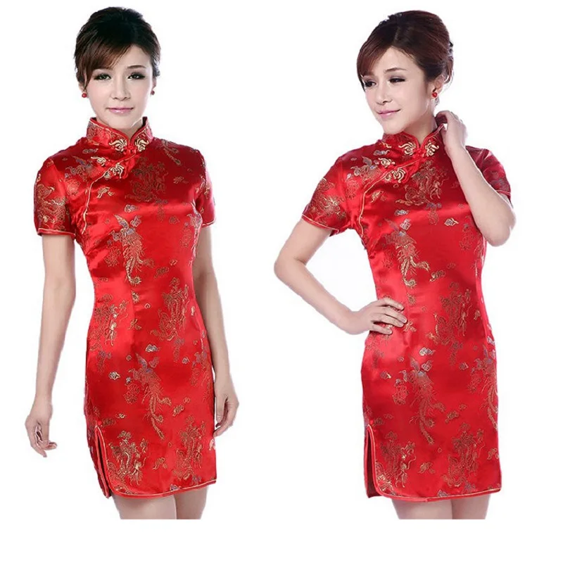 

13Colors Chinese Traditional Costumes Women Tight Bodycon Dress Cheongsam Tang Suit Dragon&Phoenix Print Split Dress Sexy Kimono