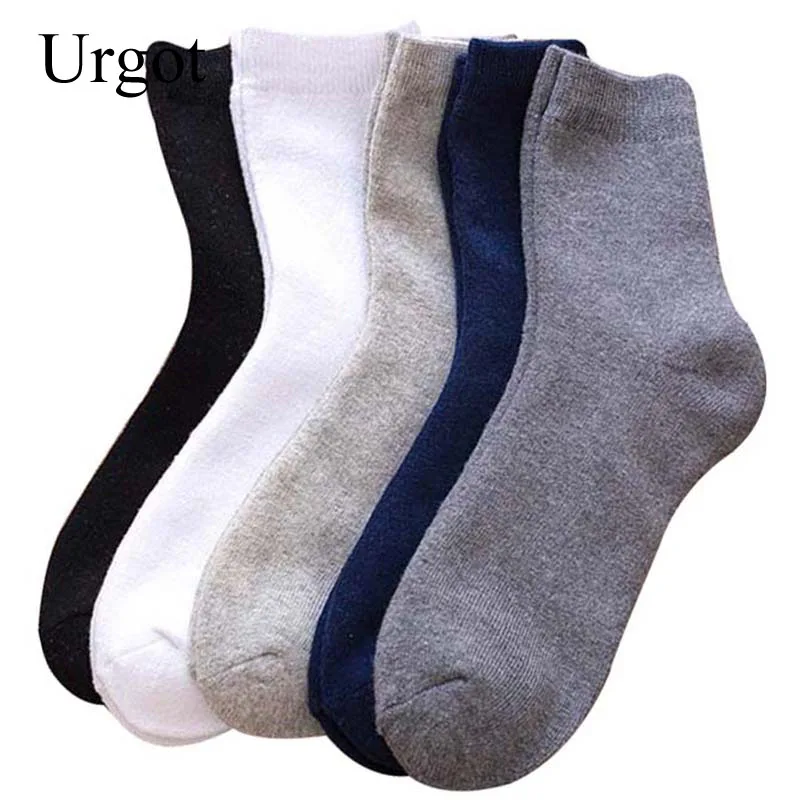 Urgot 5 Pairs Mens Socks Plus Velvet Fuzzy Terry Keep Warm Winter Socks Men Solid Color All-match Casual Business Sox Crew Meias
