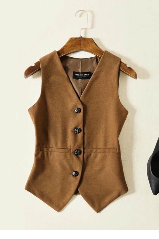 2019 весенне осенняя короткая шерстяная жилетка в ретро стиле тонкая модная