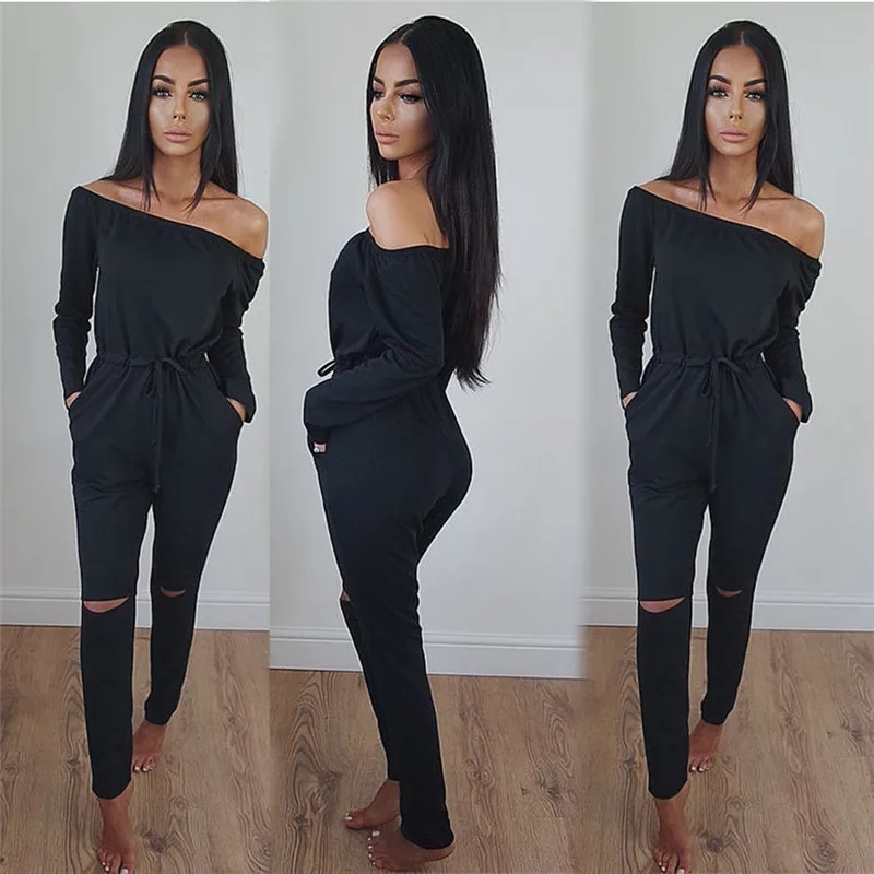 Сексуальный женский однотонный повседневный комбинезон с открытыми плечами и
