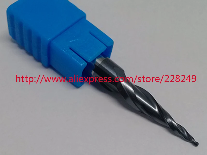 Фреза коническая шаровидная с покрытием из твердого карбида вольфрама R0,5*D6*20*50L*2F HRC55 для ЧПУ фрезерования деревянных изделий.