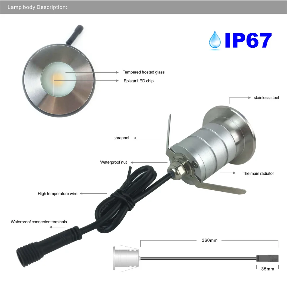 Водонепроницаемый IP67 светодиодный RGB подземный светильник DC12V 24V 3*1W утопленный 100