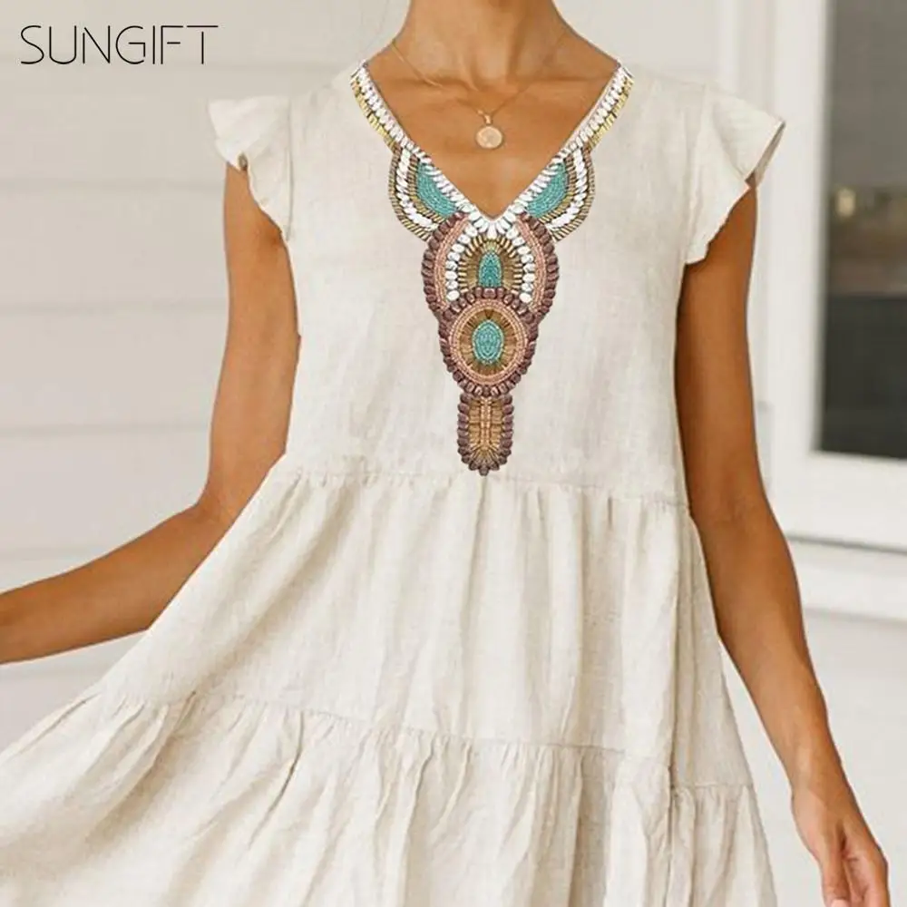 Женское платье в африканском стиле SUNGIFT Dashiki мини с оборками и v образным вырезом