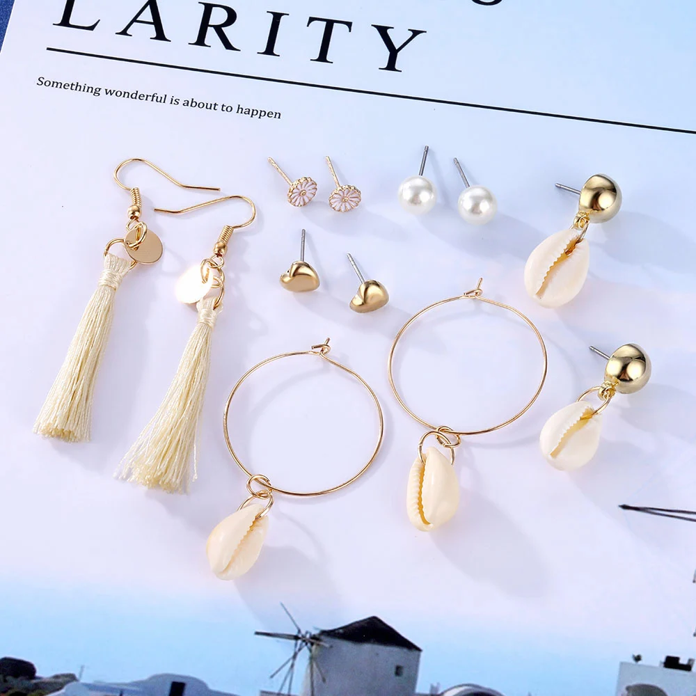 Новые жемчужные серьги в виде сердца длинные с кисточками набор для женщин