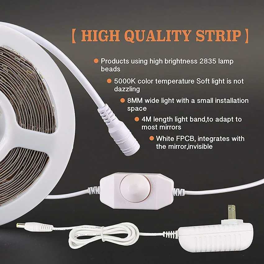 4m/13ft 60LEDs/m LED Vanity Mirror Strip Bar Lights Kit Makeup Dressing Table Vanity Lamp for TV Background Lighting