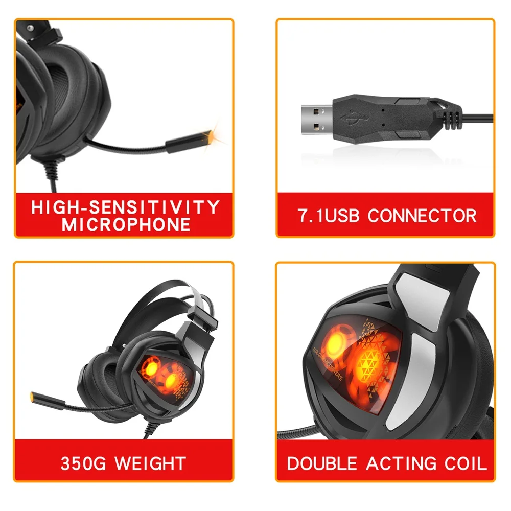 V9 usb7.1 Gaming Headphones for computer PC games with Mic LED Light headset ps4 xbox one microphone | Электроника