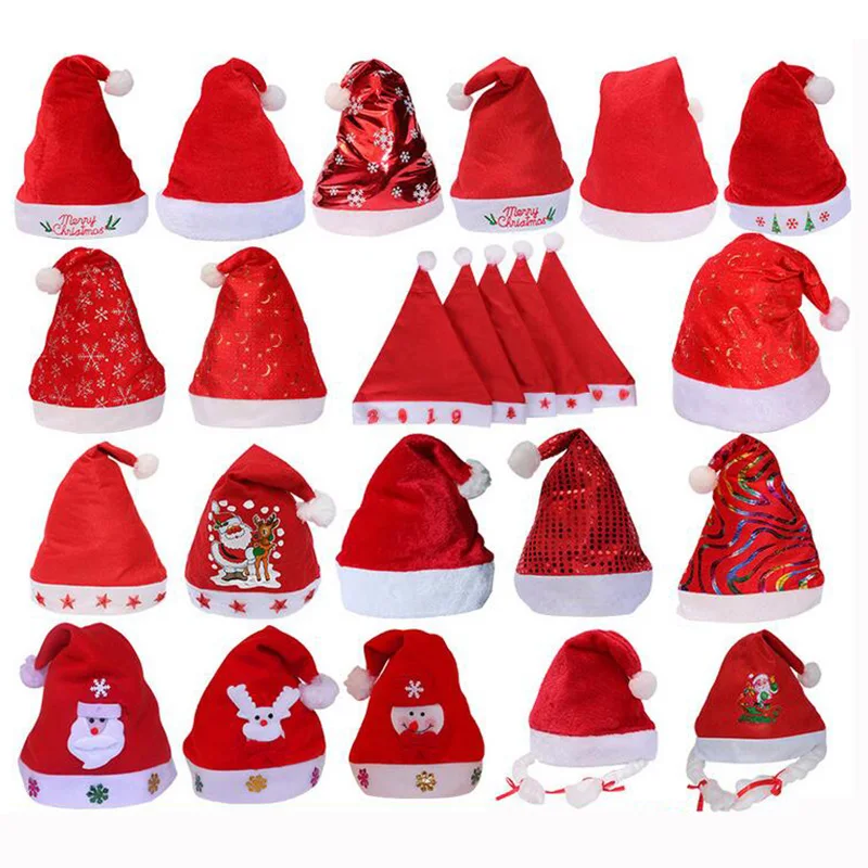Multiple Xmas Hat Christmas Decoration For Home Supplies Santa Christmas Hats Children Adults Kids Cap For Christmas Party Props