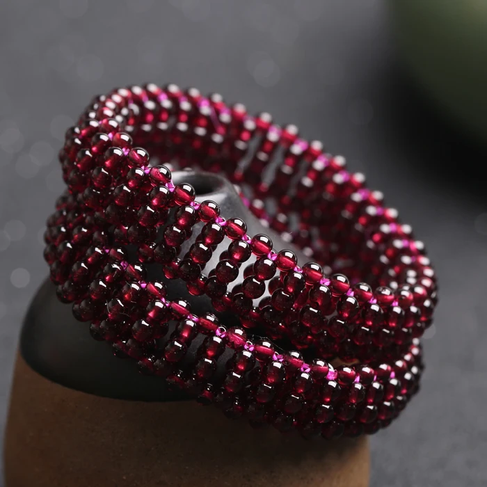 Натуральный гранатовый браслет Руководство Weave широкий версия Диаметр 3.8