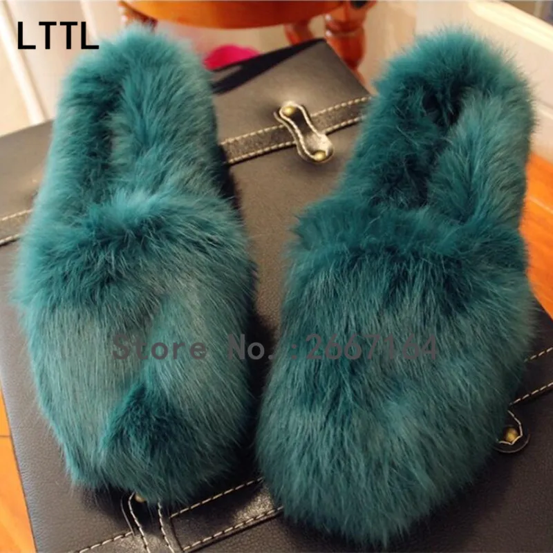 Настоящее Мех Кролика Зимние Сапоги Скольжения На Моды Снегоступы толстые