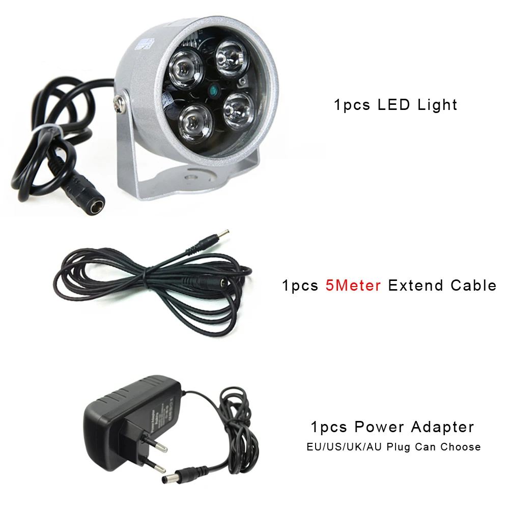 CDYCAM CCTV светодиодный S 4 Массив ИК светодиодный осветитель CCTV инфракрасный Водонепроницаемый ночного видения для поддержка камеры безопасности Удлинительный кабель - Цвет: LED with Plug 5Meter