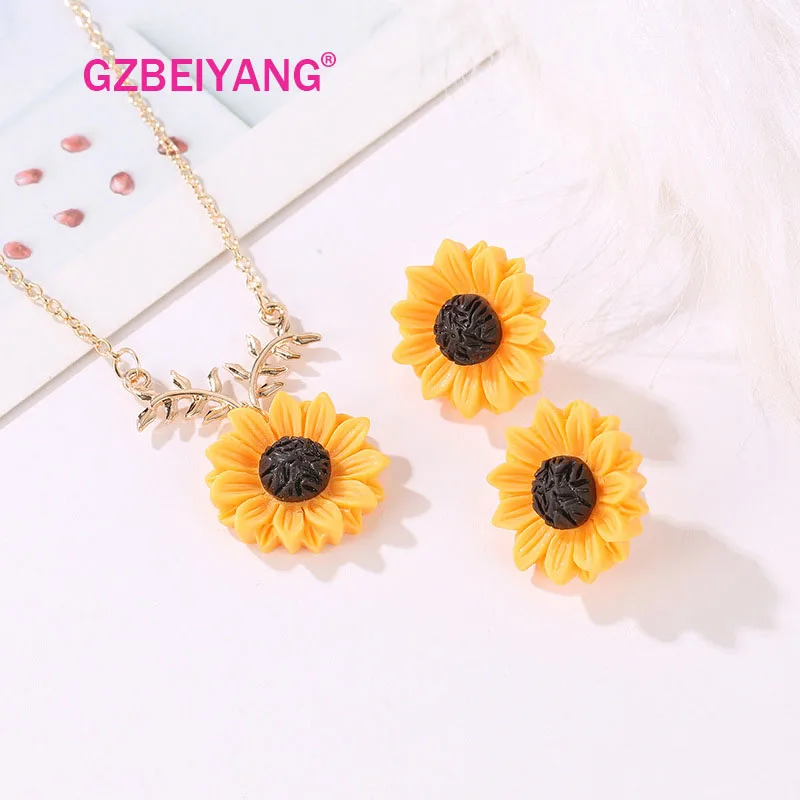 GBBEIYANG 2019 Hot sale Pearl Sun Flower Necklace Set for Bohemian Pastoral Style Fashion Woman Jewelry Party Girl Gift | Украшения и