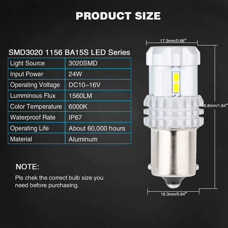 Katur 2 шт. 1156 BA15S P21W светодиодные лампы 12 SMD 3020 автомобильные Led DC 12V указатель