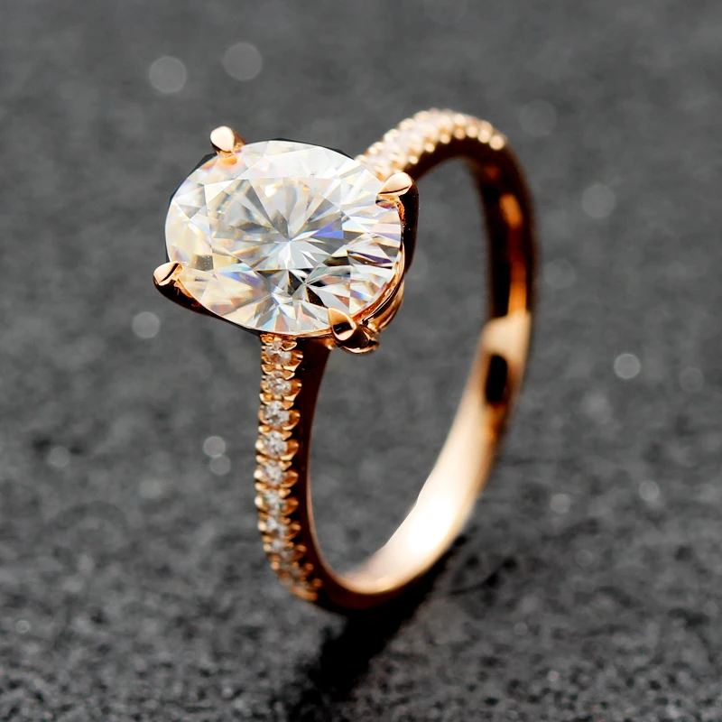 2ct Oval Cut VVS DEF color Charles Colvard Moissanite обручальное кольцо 18K Au750 розовое золото Forever One Moissanite кольцо