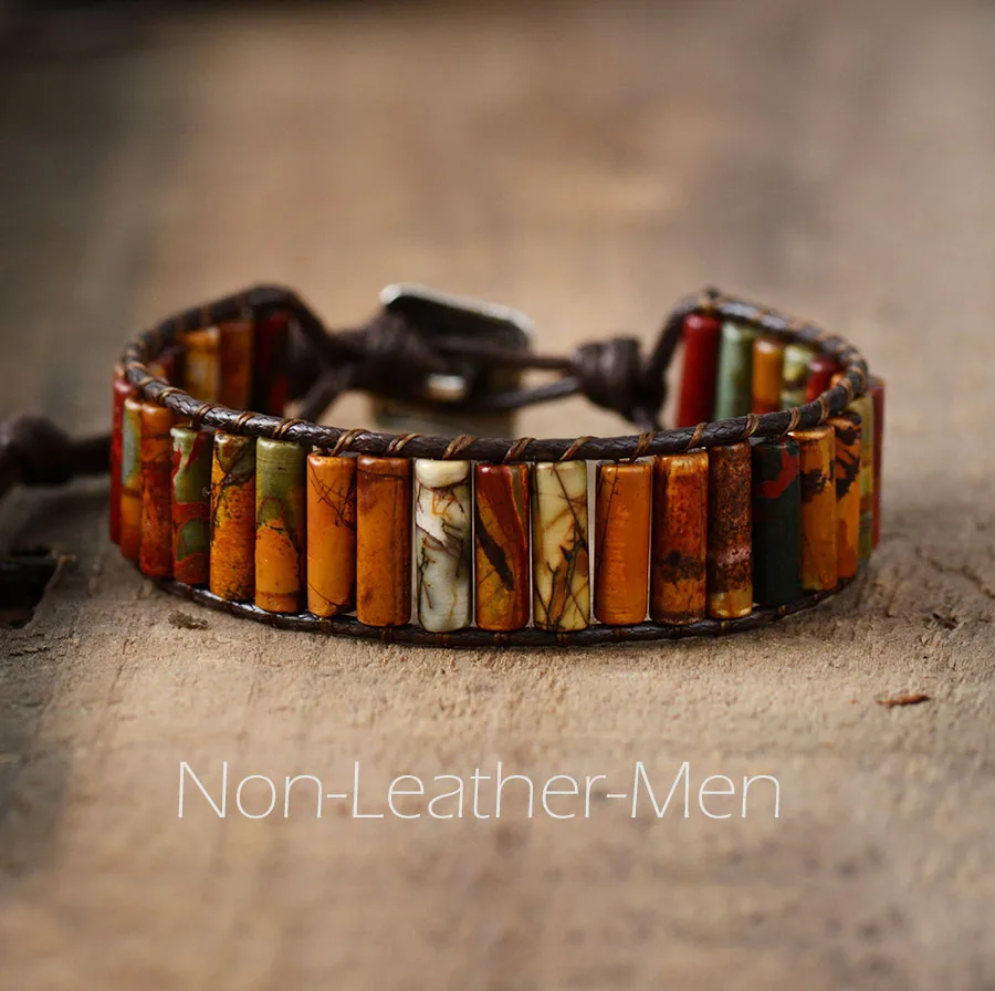 Non Leather Men Новинка, готический браслет в стиле панк, женский браслет из натурального японского камня, винтажный браслет с бусинами, Богемский Браслет, ювелирное изделие - Окраска металла: Non Leather Men