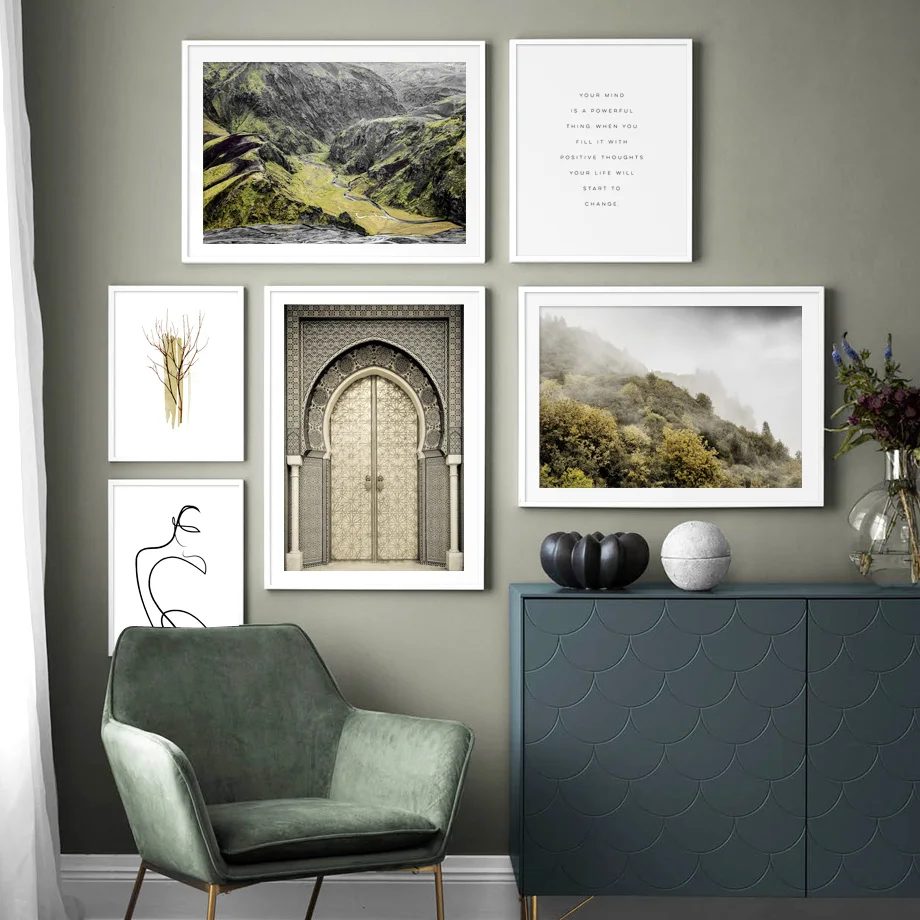 

mountain Morocco Door Abstract Line Plant Wall Art Canvas Painting Nordic Posters And Prints Wall Pictures For Living Room Decor