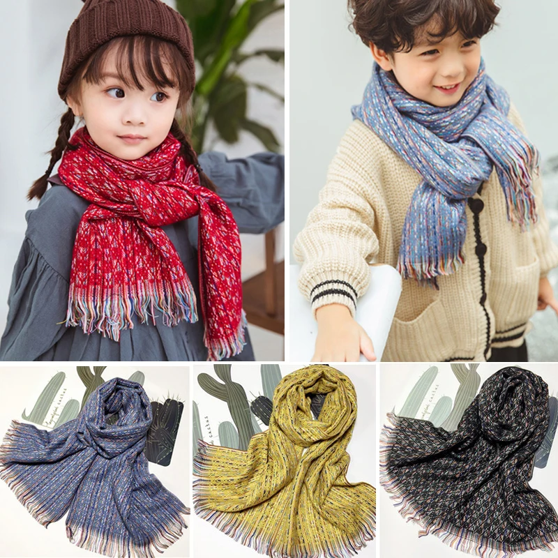 

Children's Scarves Autumn And Winter Baby Faux Cashmere Scarf Boys Girls Long Tassel Scarf Kids New Fashion Neck Scarves