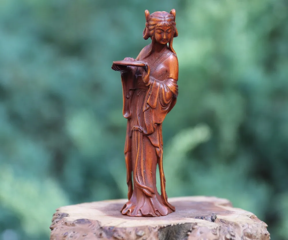 9 см Китай Boxwood lady Young Women Lady Fair Maiden slave Скульптура девушки|Статуи и скульптуры| |