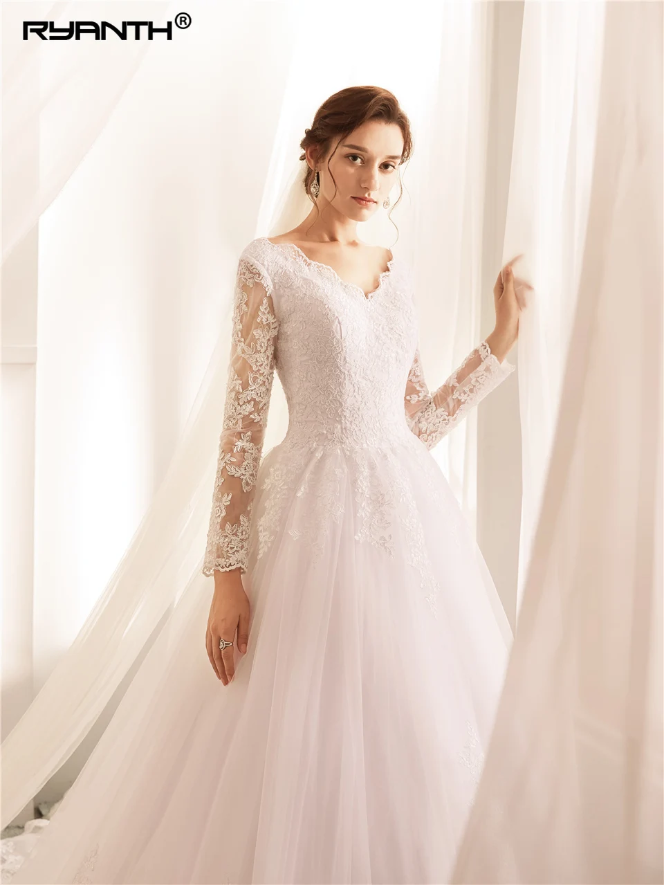 Ryanth Robe De Mariage Новое поступление Vestidos Novia 2018 бальное платье с длинными рукавами
