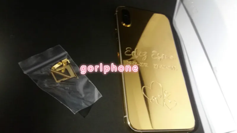 Золото 24ct позолоченный корпус телефона замена средняя Рамка для iPhone X задняя крышка, можно настроить логотип запроса сзади