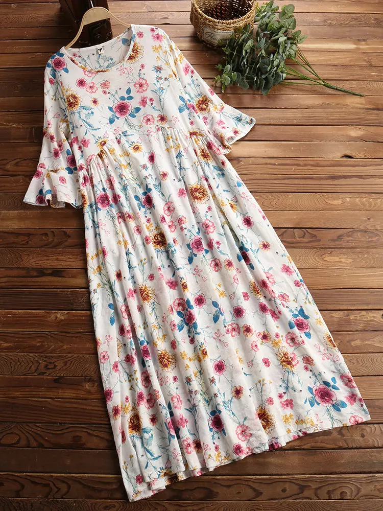 Женское длинное платье с принтом желтое Плиссированное Платье макси коротким