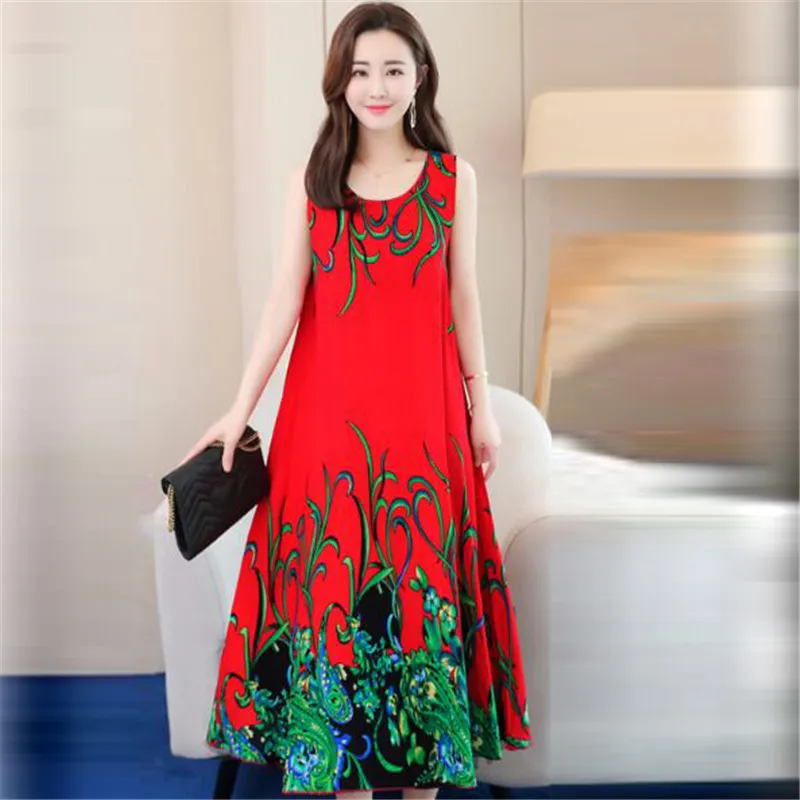 Новинка платье жилет без рукавов женское свободное большого размера летнее