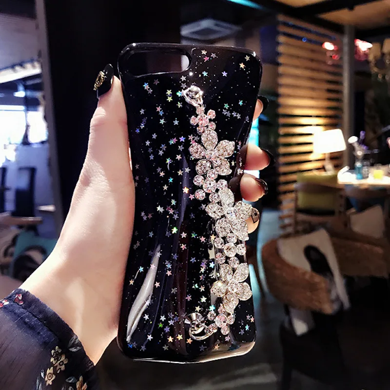 Алмазный браслет цепочка с цветами чехол для телефона iPhone 6 6s 7 8 plus X XS max XR Samsung galaxy