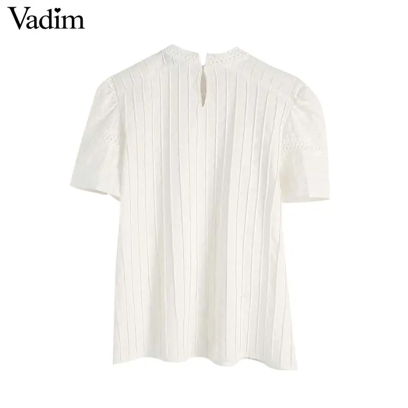 Vadim милый Женский выдалбливать белый разнотканные топы с короткими рукавами и