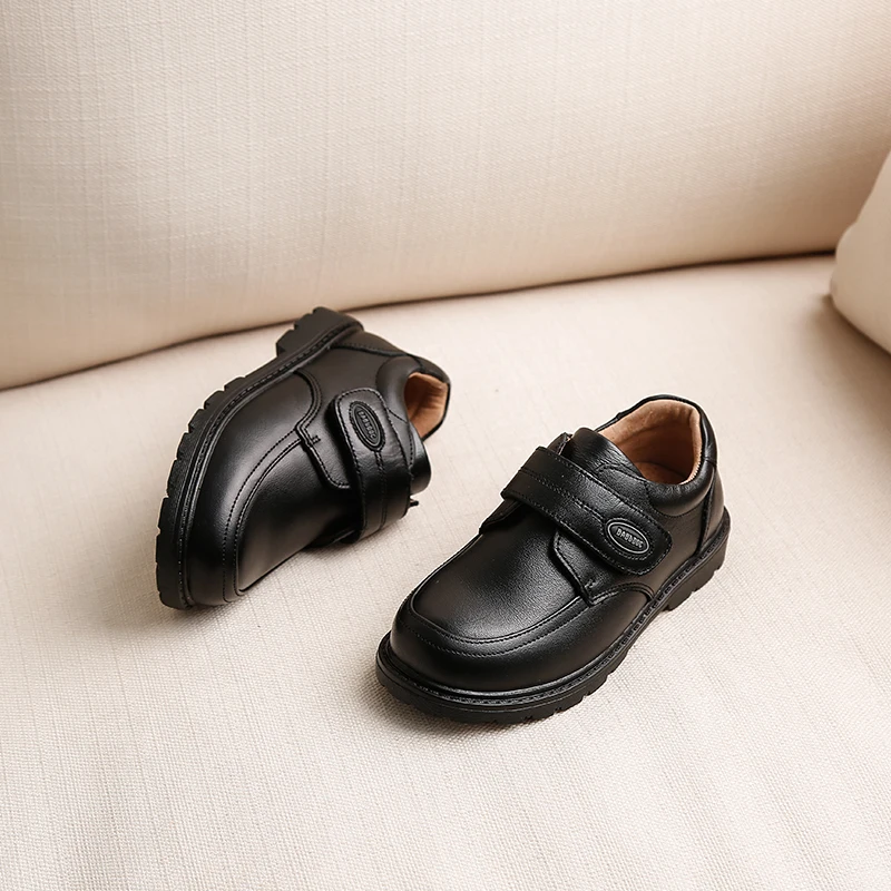 Кожаные туфли с натуральным лицевым покрытием для маленьких девочек черные