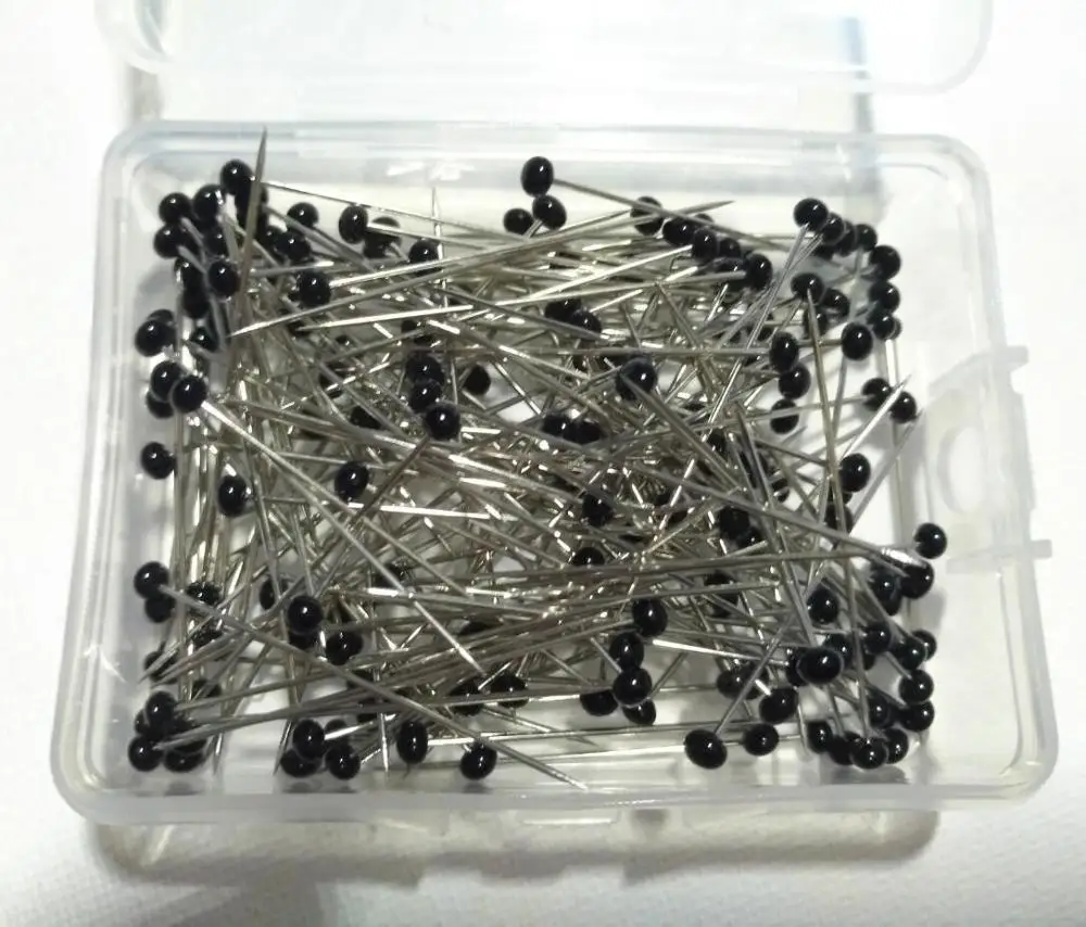 50pcs Black Мода 100 шт./лот Швейные иглы 32 мм Стеклянная головка бисера швейная машина держатель игл стеклянная головка Шпильки Набор вязальных игл - Цвет: 50pcs Black