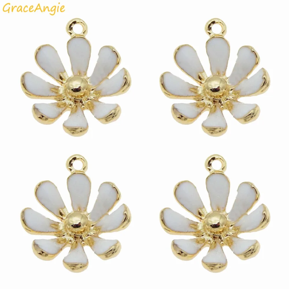 GraceAngie 10 шт. милый сплав цветок маргаритки амулеты эмаль золотой кулон разных