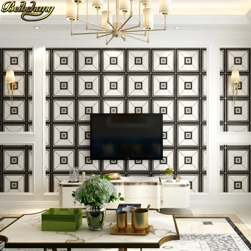 

beibehang Modern flocking deerskin grid wallpaper for living room bedroom TV background 3D leather Soft lattice wall paper roll