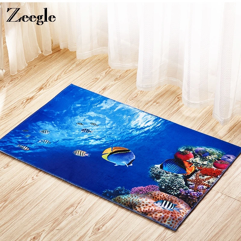Напольные коврики Zeegle с 3D рисунком морского мира для гостиной спальни