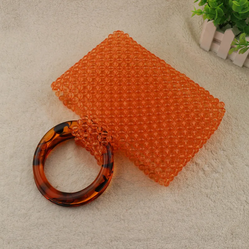 Портативная круглая акриловая полированная сумка высокого качества с бусинами