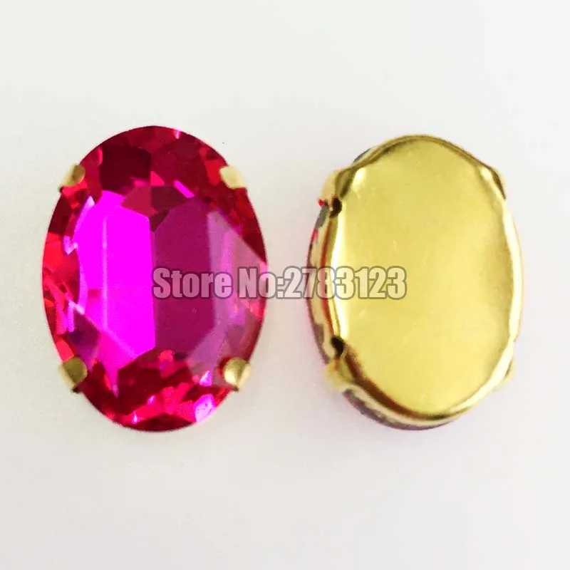 Новый продукт Золотая основа розово-красная овальная форма flatback AAA стекло