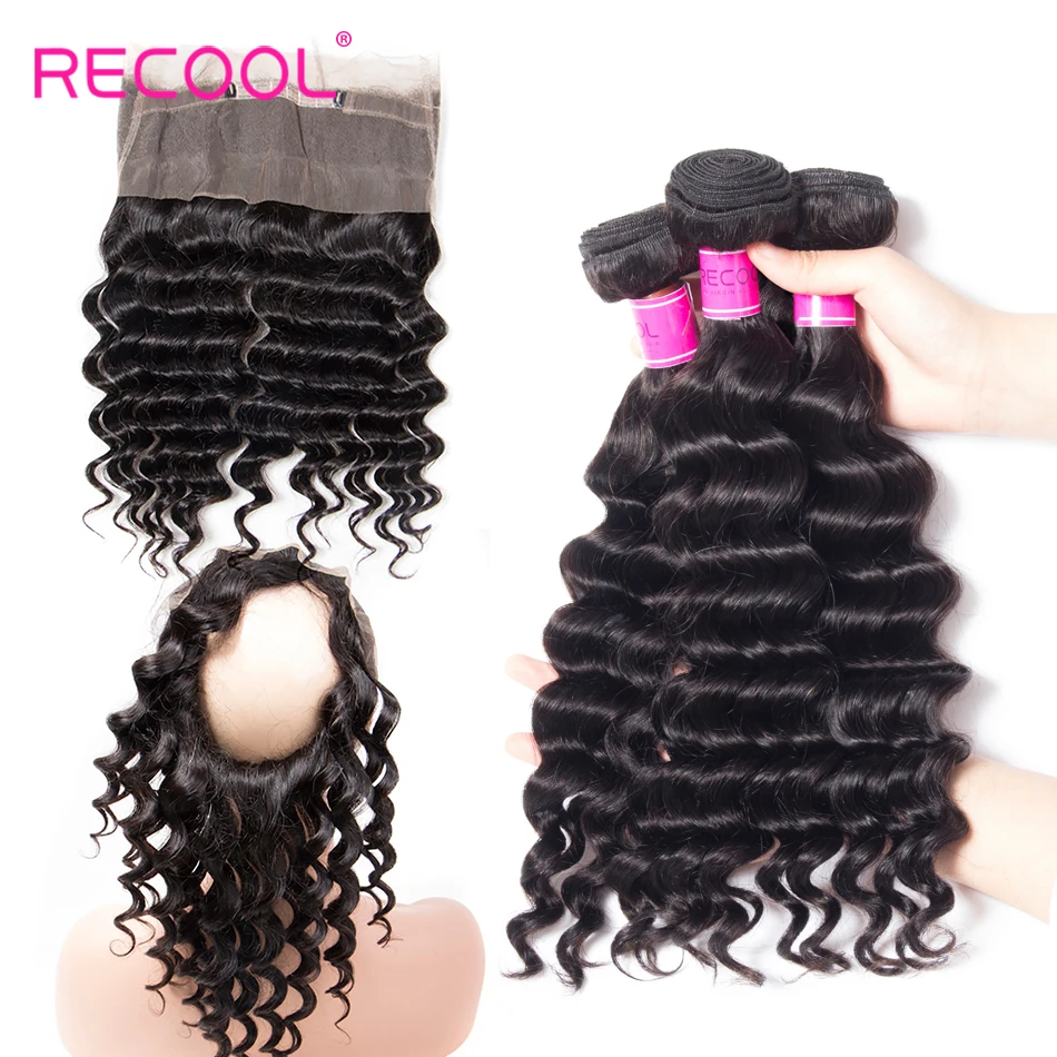 Recool волос 360 Кружева Фронтальная с Связки бразильский свободные глубокая волна 3