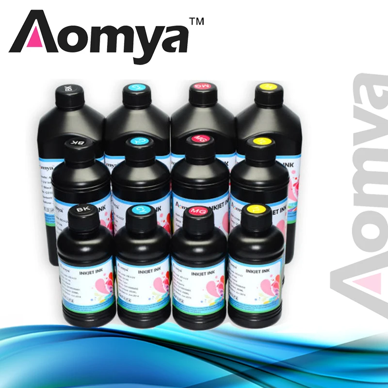 

500ml 4Bottles/Set Aomya Universal LED UV Ink Compatible For Epson UV Flatbed Printer UV Led Ink For Soft Material (BK C M Y)