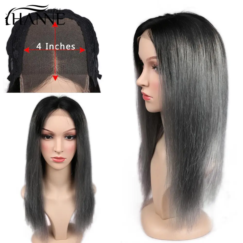 HANNE 4*4 парик из натуральных волос с естественным Hairline косплей парик Омбре розовый/99J/серый прямые человеческие волосы парики Bralizian