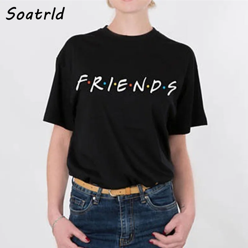 Футболка с надписью «FRIENDS», женская футболка, повседневная забавная футболка в стиле Харадзюку для девушек, женская футболка, хипстерская женская одежда