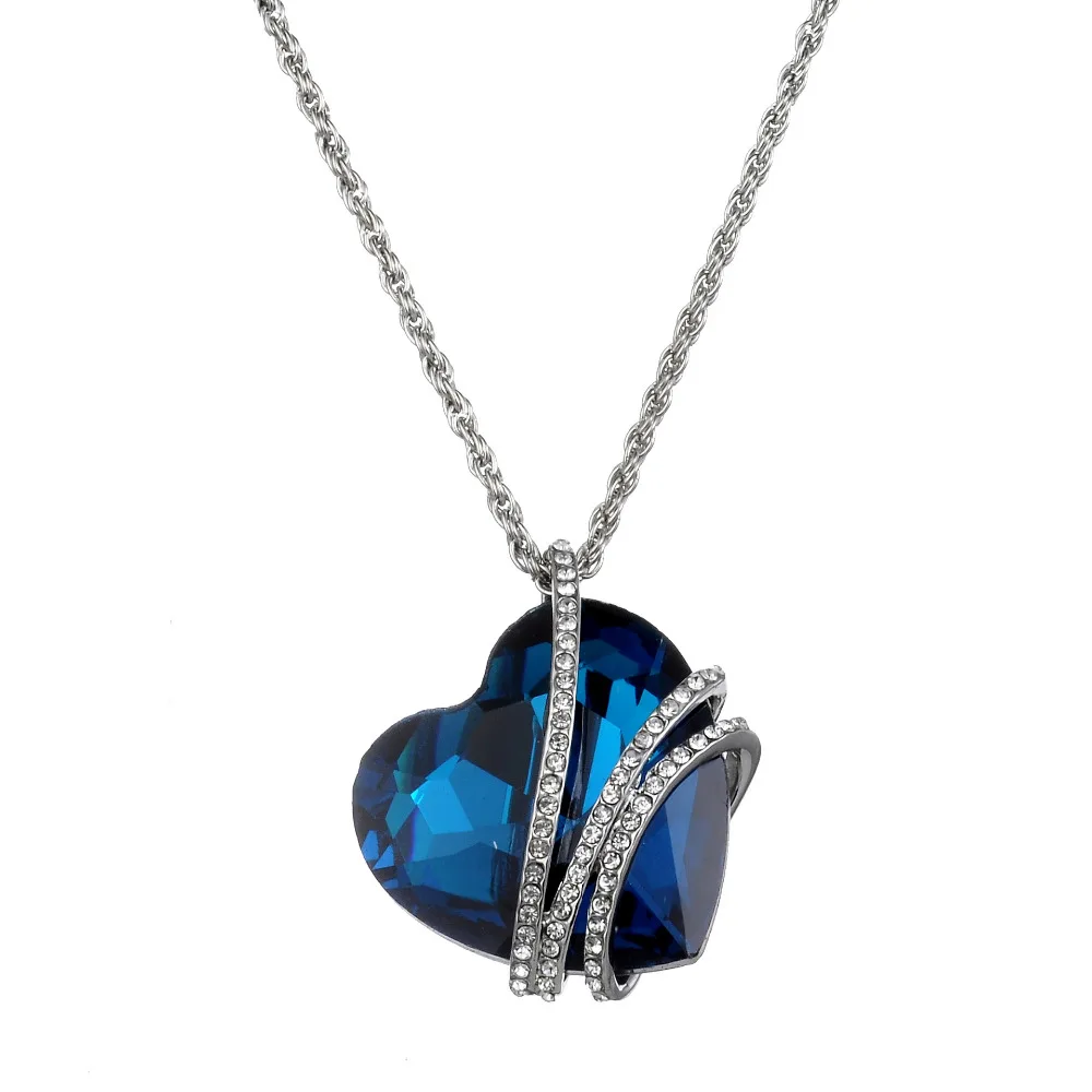 

Hot Sale Titanic Ocean Heart Pendant Necklaces For Women Blue Crystal High Quality Pendant Necklace Jewelry